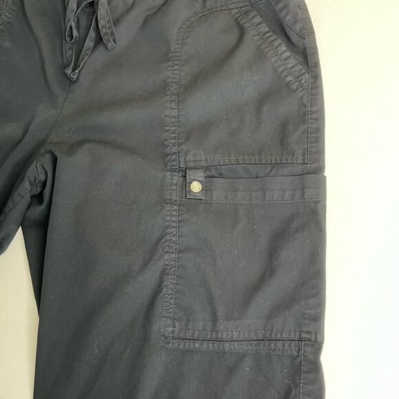 Black Scrub Uniform Cargo Pant Utility Split Hem Elastic Drawstring Women XL - Picture 6 of 15